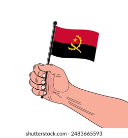 national flag of Angola in the original colours and proportions on the stick