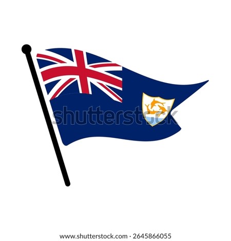 National flag of Anguilla.  Anguilla flag computer digital vector illustration icon design.  Fluttering flagpole flag.