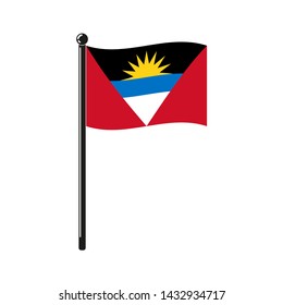 national flag of Antigua and Barbuda in the original colours and proportions on the stick