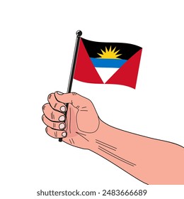 national flag of Antigua and Barbuda in the original colours and proportions on the stick