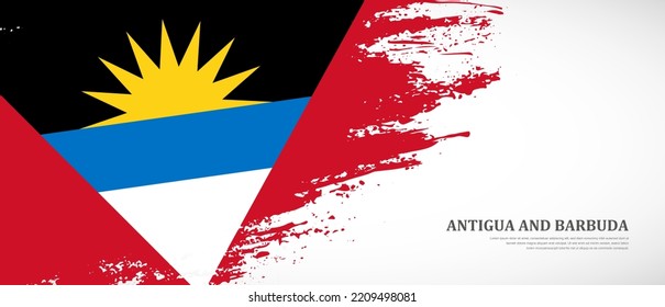 National flag of Antigua and Barbuda with textured brush flag. Artistic hand drawn brush flag banner background