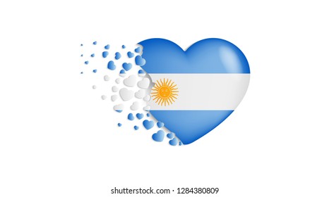 National flag of Argentina in heart illustration. With love to Argentina country. The national flag of Argentina fly out small hearts