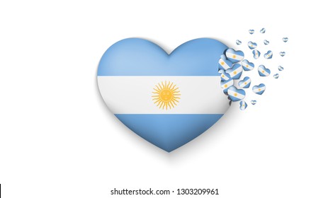 National flag of Argentina in heart illustration. With love to Argentina country. The national flag of Argentina fly out small hearts on white background