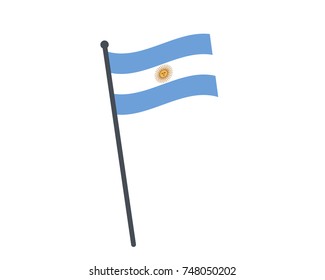 The national flag of Argentina on a pole. The waving flag. The sign and symbol of the country. Realistic vector.