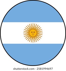 The national flag of Argentina on transparent background. Vector icon with black outline around the flag