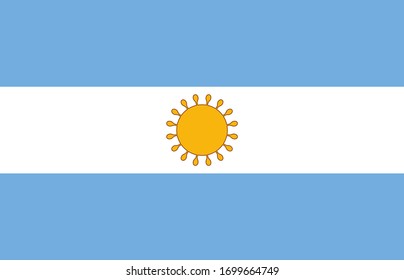 National Flag of the Argentine Republic with the sign of coronavirus infection (COVID-19) instead of the sun