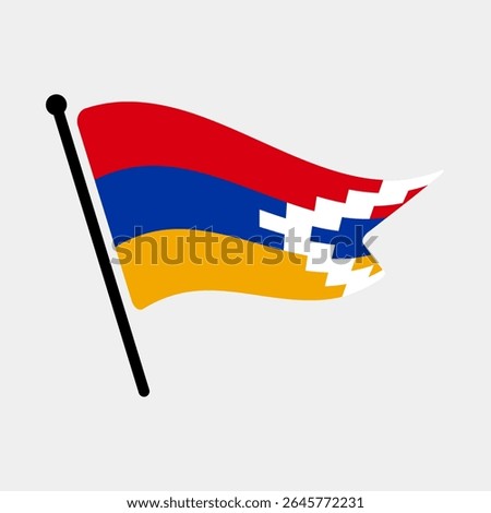 National flag of Artsakh.  Artsakh flag computer digital vector illustration icon design.  Fluttering flagpole flag.