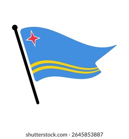 Bandeira nacional de Aruba.  Bandeira de Aruba computador digital vetor ilustração ícone design.  Bandeira de mastro flutuante.