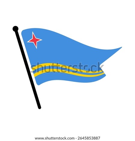 National flag of Aruba.  Aruba flag computer digital vector illustration icon design.  Fluttering flagpole flag.