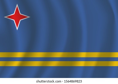 The national flag of Aruba. The symbol of the state on wavy cotton fabric. Realistic vector illustration. Aruba flag background with cloth texture