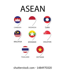 National flag in ASEAN, Vector pin icon design.