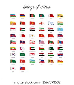 National Flag Of Asia Countries With Waving Effect,  Big Collection Of Vector Flag.