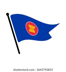 Bandeira nacional da Associação das Nações do Sudeste Asiático.  Bandeira ASEAN computador digital vetor ilustração ícone design.  Bandeira de mastro flutuante.