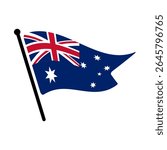 National flag of Australia.  Australia flag computer digital vector illustration icon design.  Fluttering flagpole flag.
