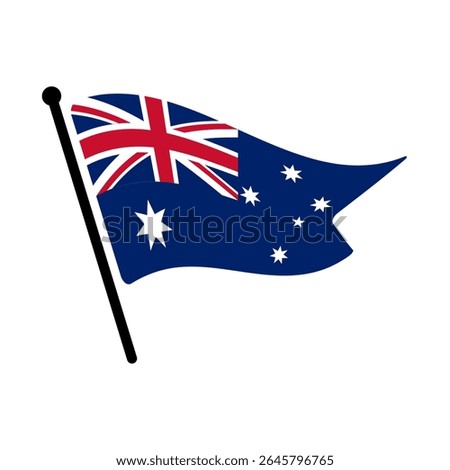 National flag of Australia.  Australia flag computer digital vector illustration icon design.  Fluttering flagpole flag.