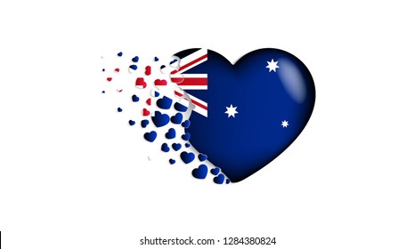 National flag of Australia in heart illustration. With love to Australia country. The national flag of Australia fly out small hearts