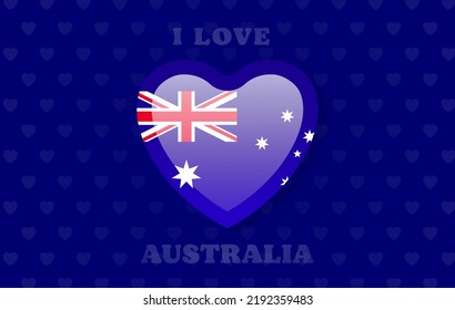 The national flag of Australia illustrated on top of a heart shaped icon, vector design