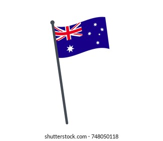 The national flag of australia on a pole. The waving flag. The sign and symbol of the country. Realistic vector.