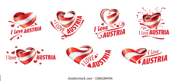 The national flag of the Austria and the inscription I love Austria. Vector illustration