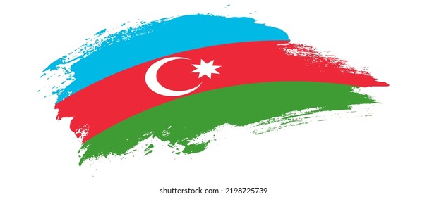 National flag of Azerbaijan with curve stain brush stroke effect on white background