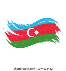 National Flag Of Azerbaijan, Designed Using Brush Strokes,Isolated On A White Background. Vector Illustration. Use For Brochures, Printed Materials, Logos, Independence Day.