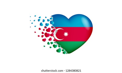 National flag of Azerbaijan in heart illustration. With love to Azerbaijan country. The national flag of Azerbaijan fly out small hearts