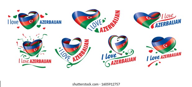 The national flag of the Azerbaijan and the inscription I love Azerbaijan. Vector illustration