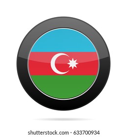 National flag of Azerbaijan. Shiny black round button with shadow.