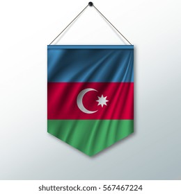 The national flag of Azerbaijan. The symbol of the state in the pennant hanging on the rope. Realistic vector illustration.