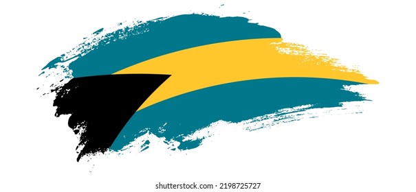 National flag of Bahamas with curve stain brush stroke effect on white background