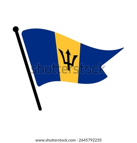 National flag of Barbados.  Barbados flag computer digital vector illustration icon design.  Fluttering flagpole flag.