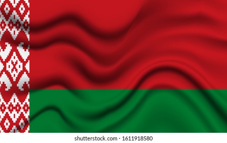 National flag of Belarus. Abstract national flag waving with curved fabric background. Realistic waving flag of Belarus vector background.