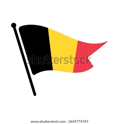 National flag of Belgium.  Belgium flag computer digital vector illustration icon design.  Fluttering flagpole flag.