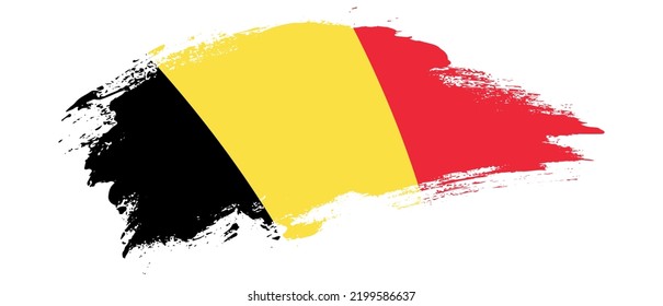 National flag of Belgium with curve stain brush stroke effect on white background