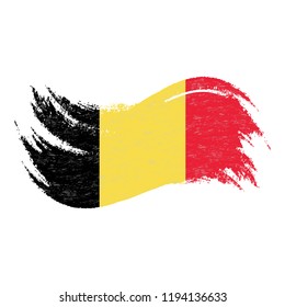 National Flag Of Belgium, Designed Using Brush Strokes,Isolated On A White Background. Vector Illustration. Use For Brochures, Printed Materials, Logos, Independence Day.