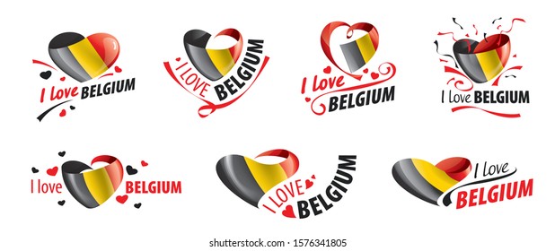 The national flag of the Belgium and the inscription I love Belgium. Vector illustration