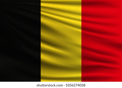 The national flag of Belgium. The symbol of the state on wavy cotton fabric. Realistic vector illustration.