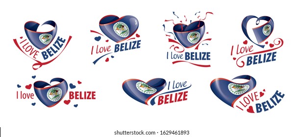 National flag of the Belize in the shape of a heart and the inscription I love Belize. Vector illustration