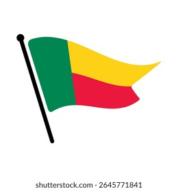 Bandeira nacional do Benim.  Bandeira do Benin computador digital vetor ilustração ícone design.  Bandeira de mastro flutuante.