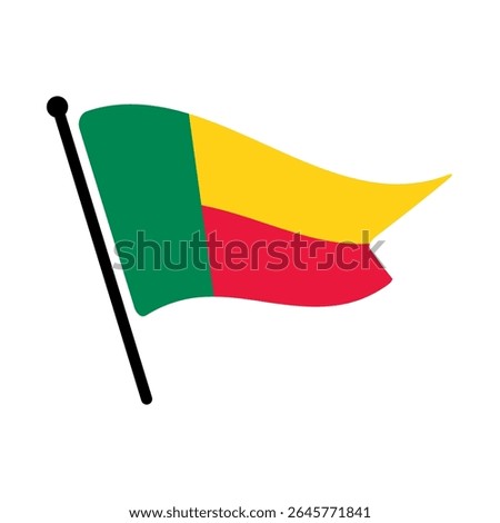 National flag of Benin.  Benin flag computer digital vector illustration icon design.  Fluttering flagpole flag.