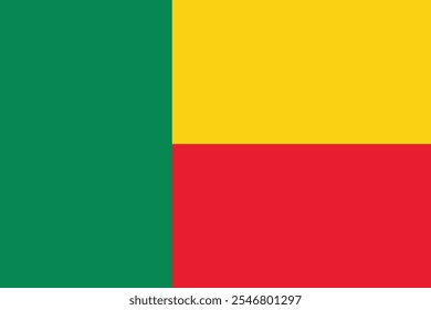 The national flag of Benin is a flag consisting of two horizontal yellow and red bands on the fly side and a green vertical band at the hoist