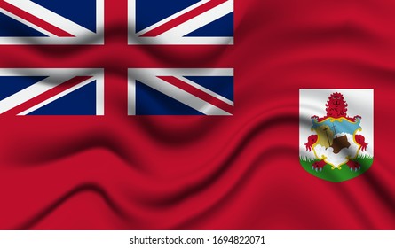 National flag of Bermuda. Abstract national flag waving with curved fabric background. Realistic waving flag of Bermuda vector background.