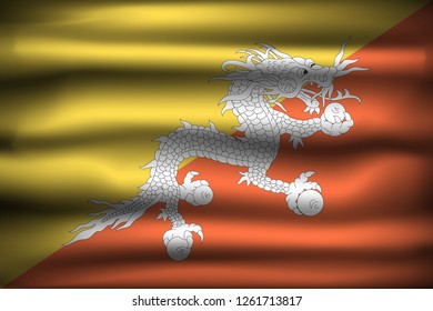 National Flag of Bhutan BT. Front view, official colors and correct proportion. Realistic vector illustration.