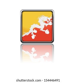 National flag of Bhutan in rectangle frame with reflection