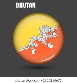 The national flag of Bhutan is in the shape of a circle.Vector.
Round 3d flag icon with
high detail.
Spherical illustration of the flag.