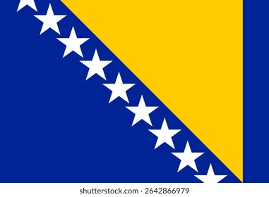 National flag of Bosnia and Herzegovina with blue background, yellow triangle, and white stars.