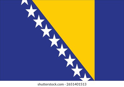 Bandeira nacional da bósnia e herzegovina com estrelas brancas sobre fundo azul e amarelo.
