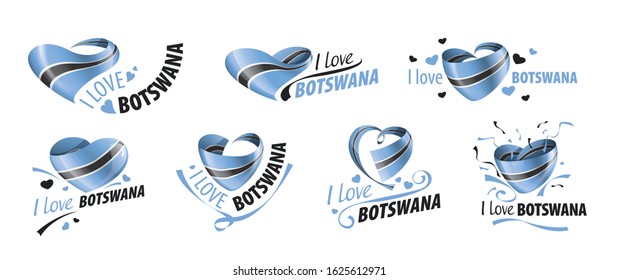 National flag of the Botswana in the shape of a heart and the inscription I love Botswana. Vector illustration