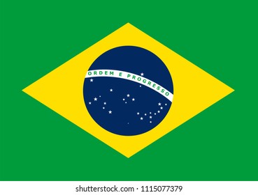 The national flag of Brasil. Vector pattern, banner of Brasil. Flat standard, design element for print, wallpaper, wrapping paper, websites. Vector illustration.
