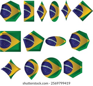 The national flag of Brazil is a blue disc depicting a starry sky spanned by a curved band inscribed with the national motto Ordem e Progresso  within a yellow rhombus, on a green field